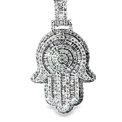 Elegant Hamsa Hand Pendant 1.2 Ct. Diamond 10K White Gold