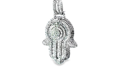 Elegant Hamsa Hand Pendant 1.2 Ct. Diamond 10K White Gold