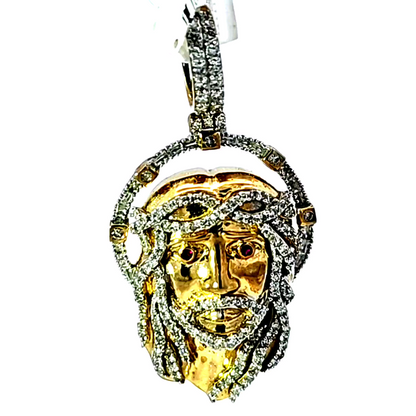 Ruby Jesus Face Pendant 0.20 Ct. Ruby 1 Ct. Diamond 10K Yellow Gold