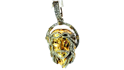 Ruby Jesus Face Pendant 0.20 Ct. Ruby 1 Ct. Diamond 10K Yellow Gold