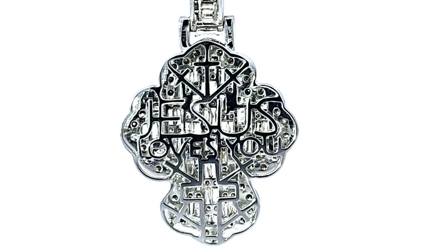 Fashion Cross Pendant  10K White Gold 3.00 Ctw Diamond