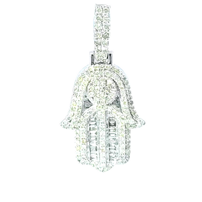 Hamsa Hand Gift Pendant 1.0 Ct. Diamond 10K White Gold