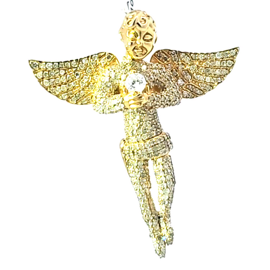 Angel With Wings Solitaire Stone 10K Yellow Gold 1.17ctw Diamond Pendant