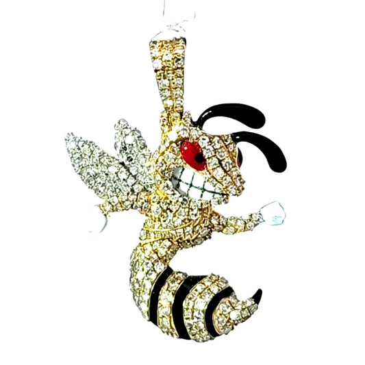 Angry Bee Enamel 10K Yellow Gold Solid Back 1.01ctw Diamond Pendant