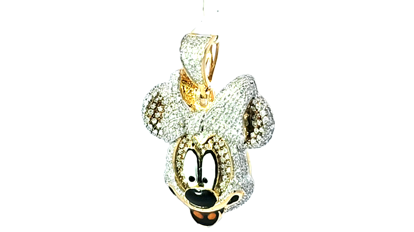 Fashion Minnie Mouse 10K Tri Color 0.91ctw Diamond Pendant