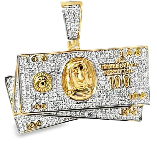 Iced-Out Dollar Bills Pendant 0.75 Ct. Diamond 10K Yellow Gold