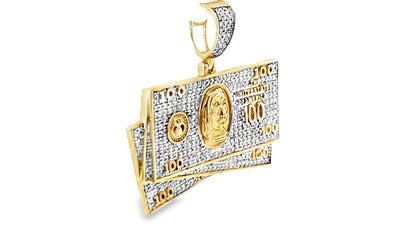 Iced-Out Dollar Bills Pendant 0.75 Ct. Diamond 10K Yellow Gold