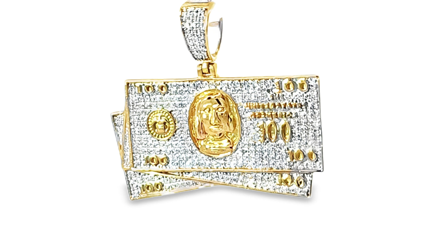 Iced-Out Dollar Bills Pendant 0.75 Ct. Diamond 10K Yellow Gold