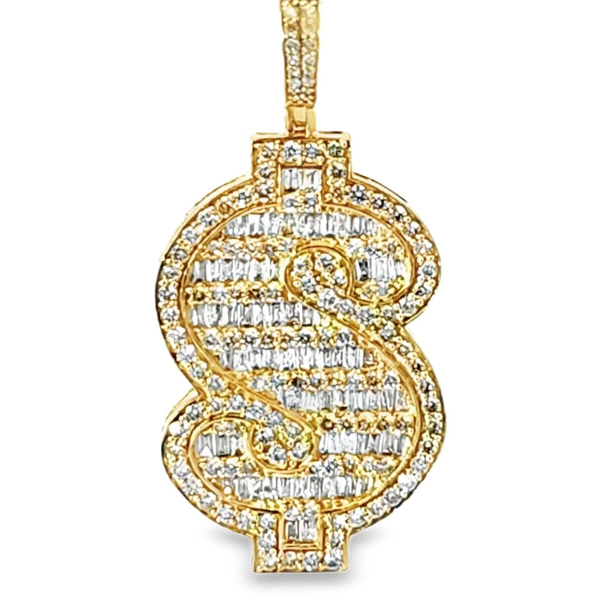 Dollar Sign Baguette Pendant 10K Yellow Gold 2.25ctw Diamond Pendant