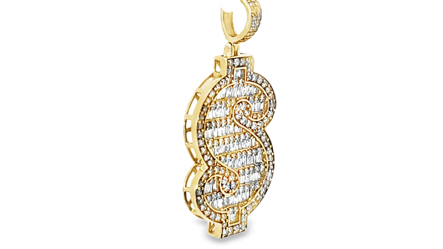 Dollar Sign Baguette Pendant 10K Yellow Gold 2.25ctw Diamond Pendant