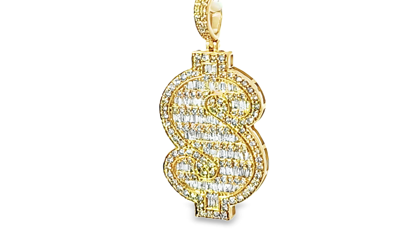 Dollar Sign Baguette Pendant 10K Yellow Gold 2.25ctw Diamond Pendant