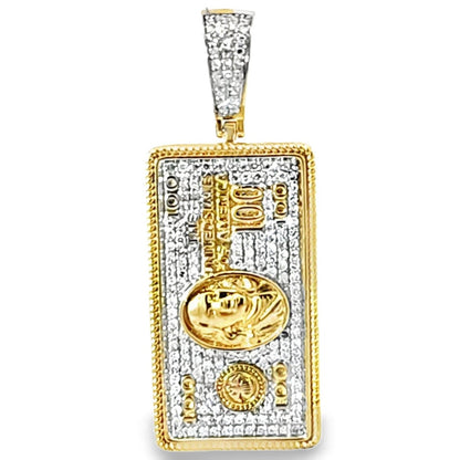 100 Dollar Bill Iced-out Pendant 0.45 Ct. Diamond 10K Yellow Gold