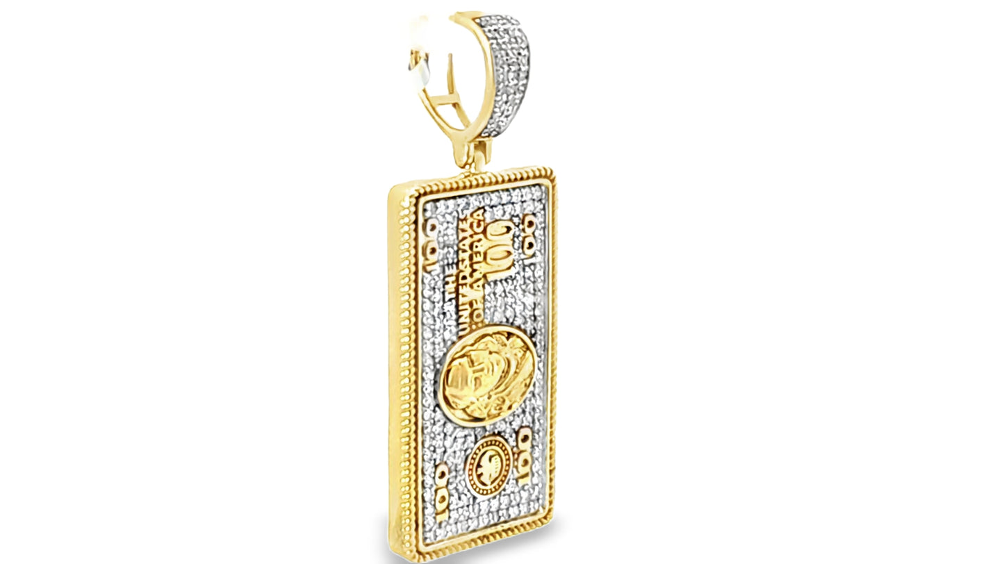 100 Dollar Bill Iced-out Pendant 0.45 Ct. Diamond 10K Yellow Gold