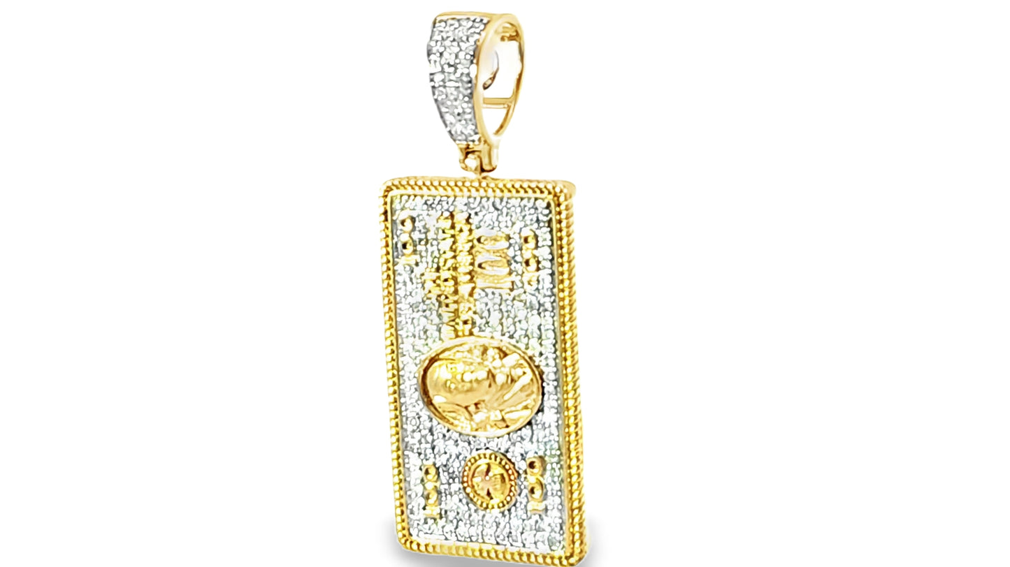 100 Dollar Bill Iced-out Pendant 0.45 Ct. Diamond 10K Yellow Gold