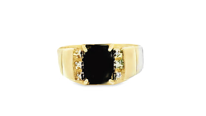 Elegant Onyx Stone Ring 1.87 Ct. Onyx, 0.02 Ct. Diamond 10K Yellow Gold