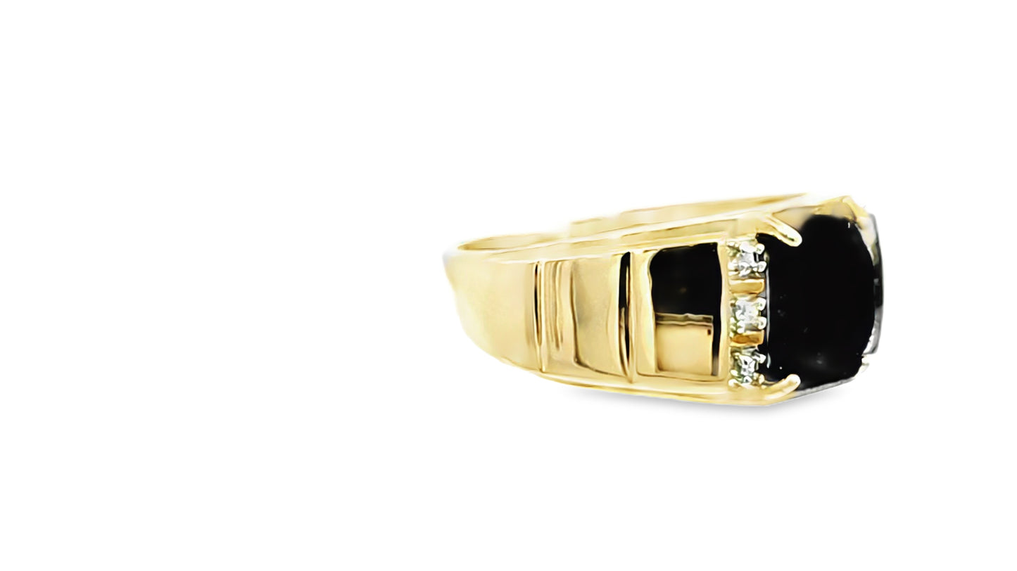 Elegant Onyx Stone Ring 1.87 Ct. Onyx, 0.02 Ct. Diamond 10K Yellow Gold