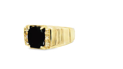 Elegant Onyx Stone Ring 1.87 Ct. Onyx, 0.02 Ct. Diamond 10K Yellow Gold