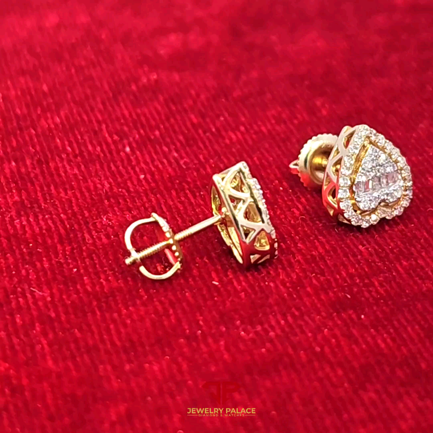 Elegant Heart-Shaped Earrings 0.5 Ct. Baguette Diamond 10K Gold