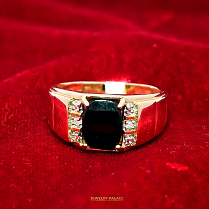 Elegant Onyx Stone Ring 1.87 Ct. Onyx, 0.02 Ct. Diamond 10K Yellow Gold