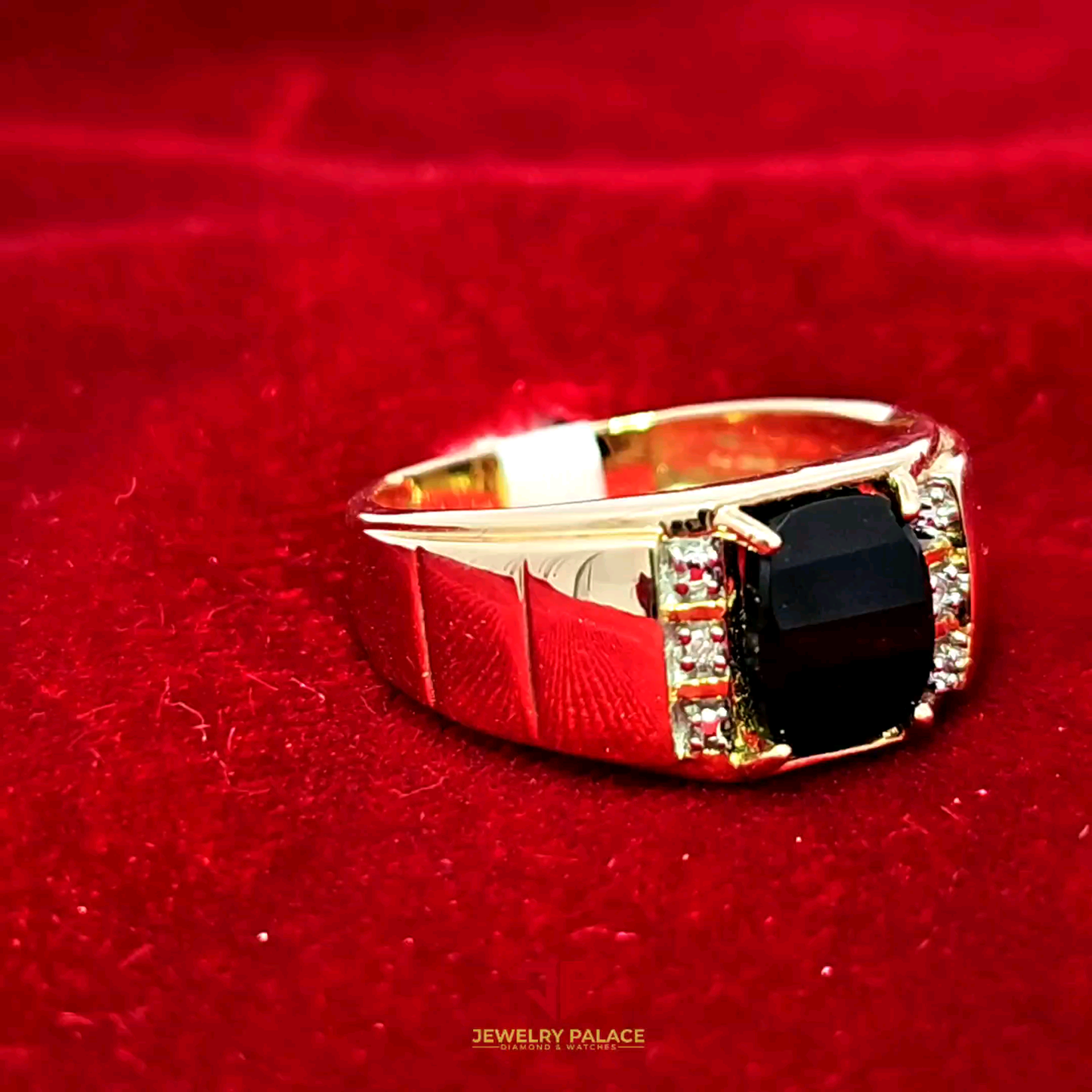 Elegant Onyx Stone Ring 1.87 Ct. Onyx, 0.02 Ct. Diamond 10K Yellow Gold