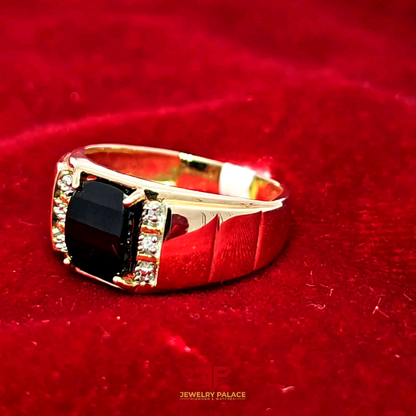 Elegant Onyx Stone Ring 1.87 Ct. Onyx, 0.02 Ct. Diamond 10K Yellow Gold