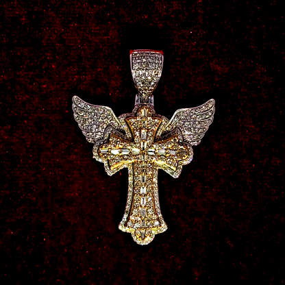 Cross Angel Wing Pendant 2.31 ct. Diamond 10K White Gold