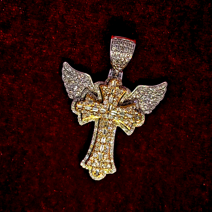 Cross Angel Wing Pendant 2.31 ct. Diamond 10K White Gold