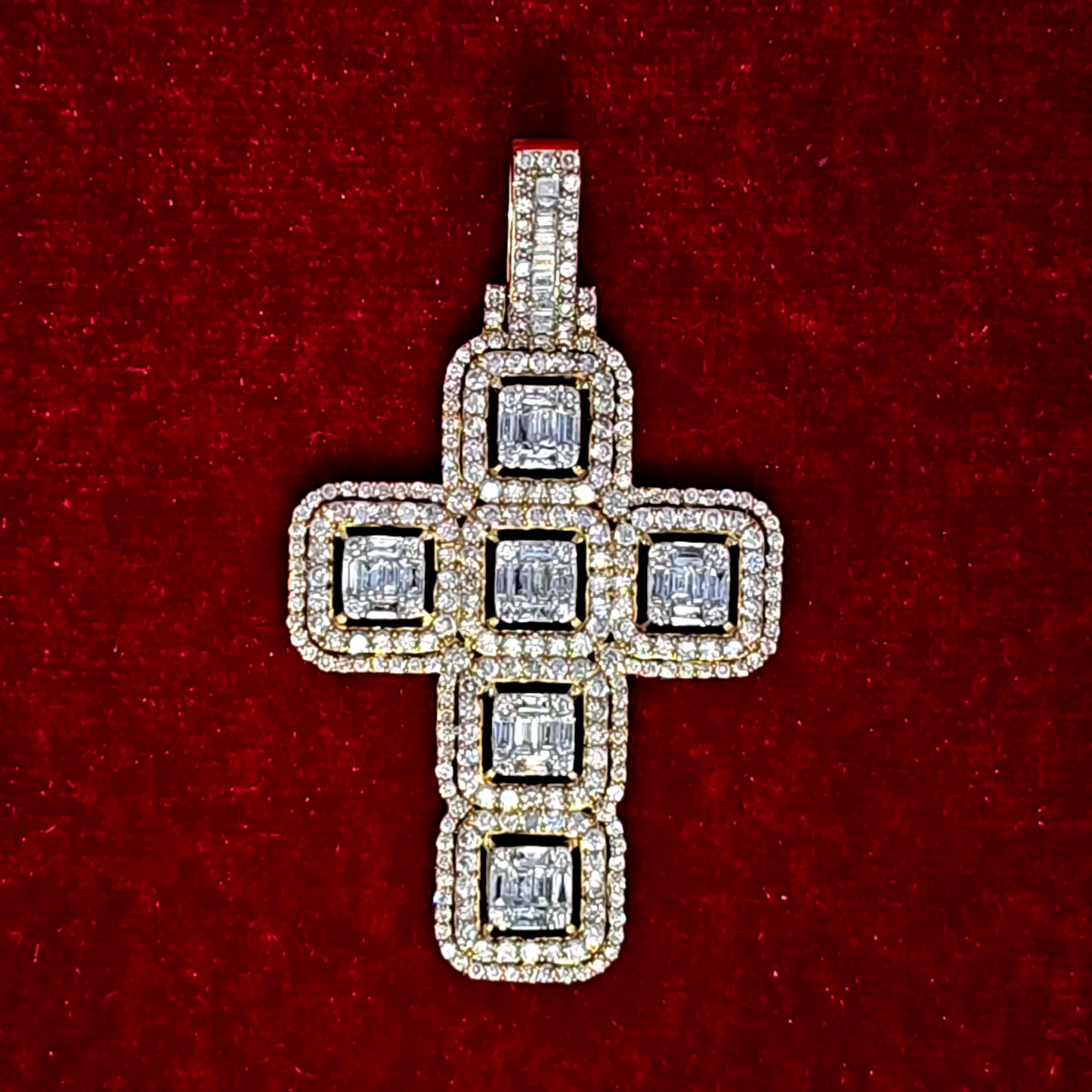 Baguette Cross Pendant 4.00 ct. Diamond Two-Tone Gold