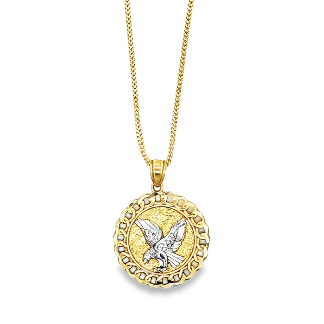 Eagle in Cuban Medallion Pendant with Franco Chain 10K Gold