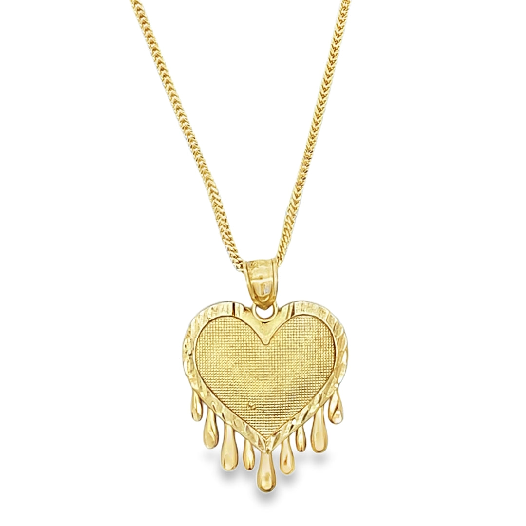 Dripping Heart Pendant with Franco Chain 18" 10K Gold