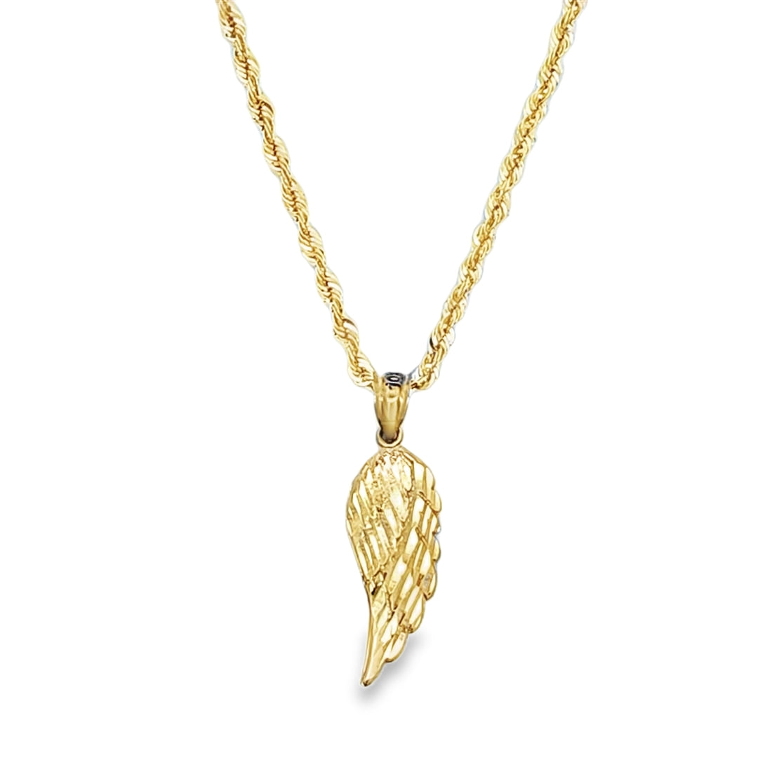 Wing Pendant with Rope Chain 20" 10K Gold