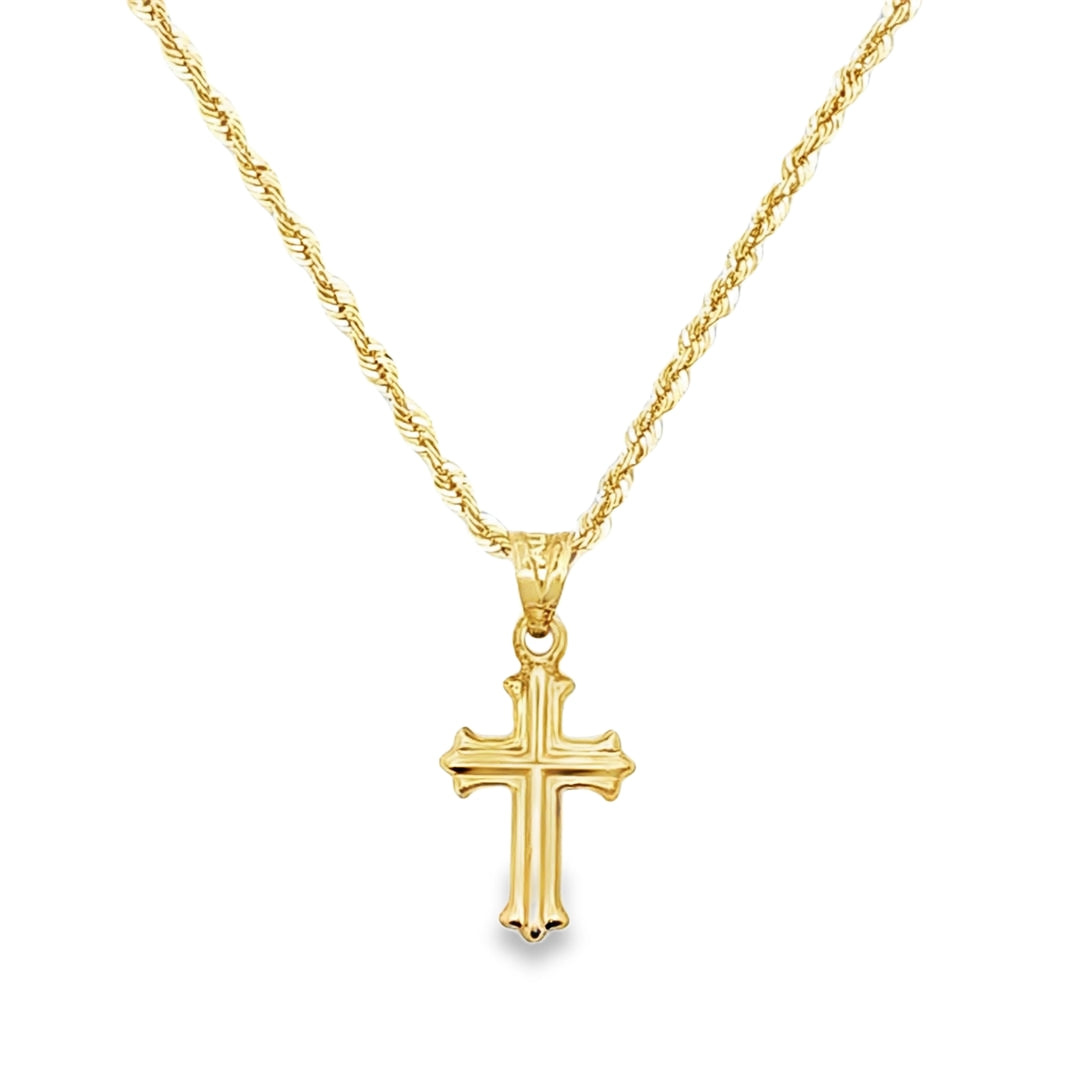 Double-Sided Cross Pendant with Rope Chain 20" 10K Gold