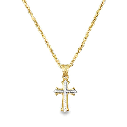 Double-Sided Cross Pendant with Rope Chain 20" 10K Gold