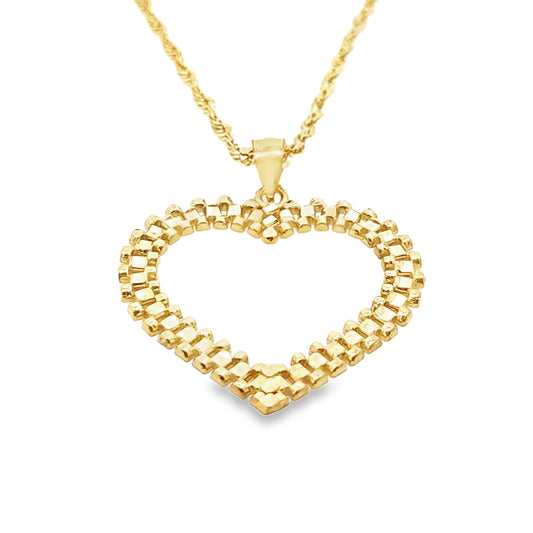 Heart Pendant with Rope Chain 20" 10K Gold