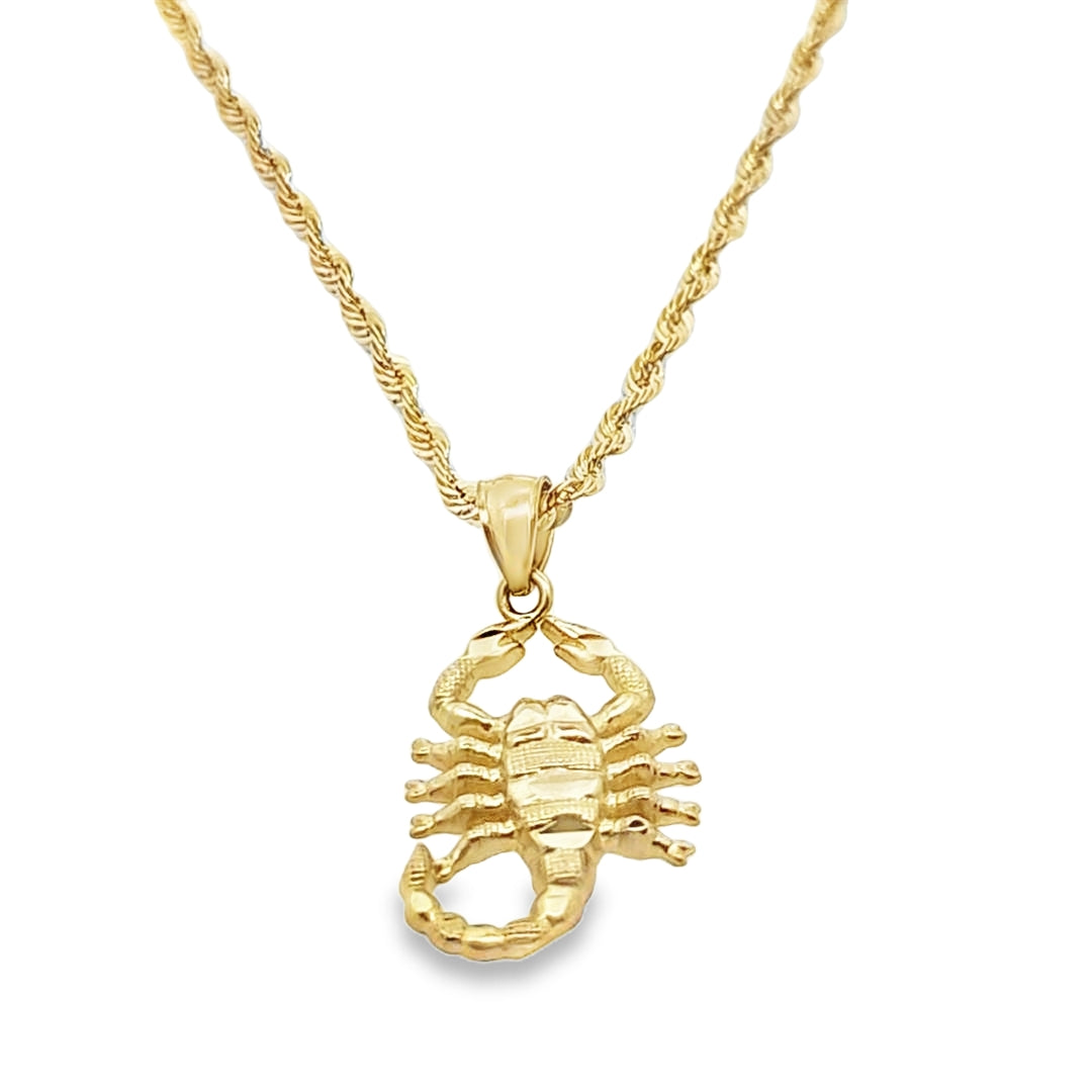 Scorpion Pendant with Rope Chain 20" 10K Gold