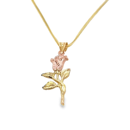 Rose Pendant with Franco Chain 18" 10K Gold