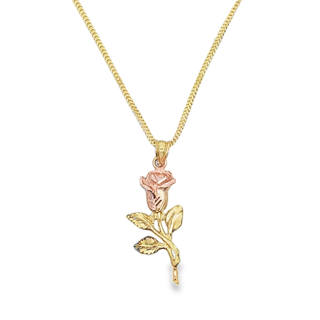 Rose Pendant with Franco Chain 18" 10K Gold