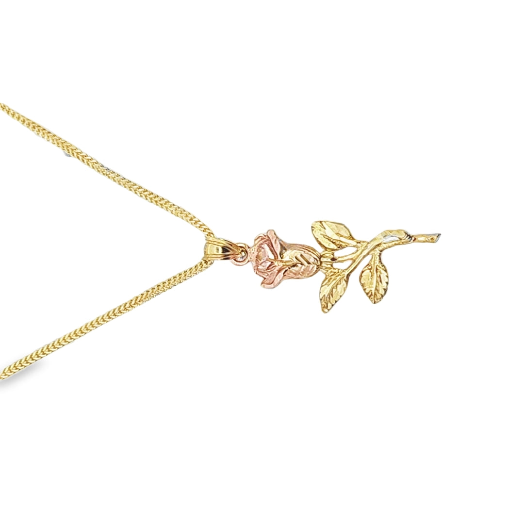 Rose Pendant with Franco Chain 18" 10K Gold