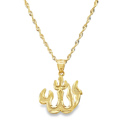 Allah Pendant with Rope Chain 20" 10K Gold