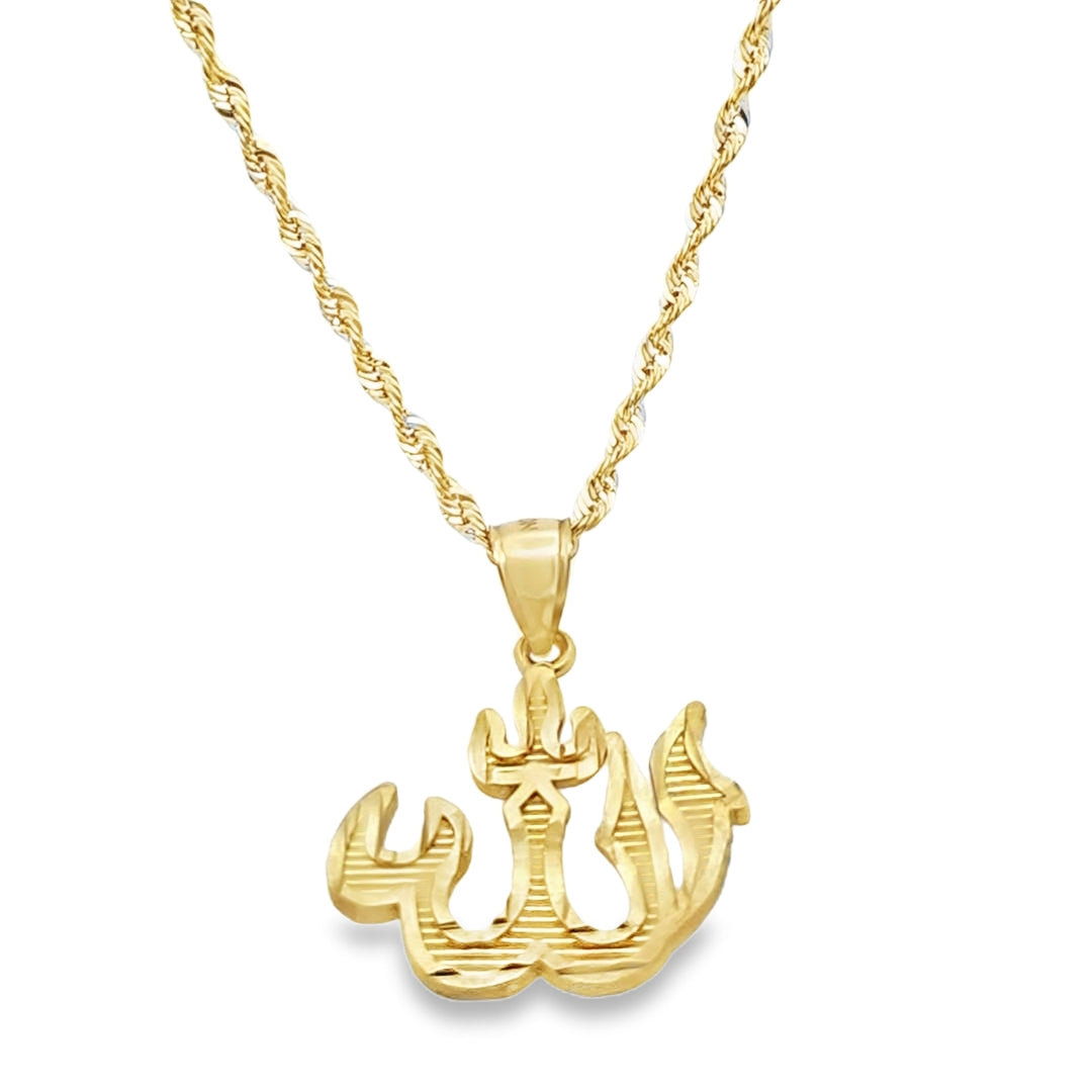 Allah Pendant with Rope Chain 20" 10K Gold