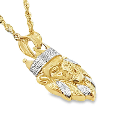 Majestic Lion Pendant with Rope Chain 20" 10K Yellow Gold