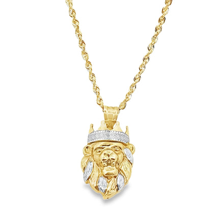 Majestic Lion Pendant with Rope Chain 20" 10K Yellow Gold