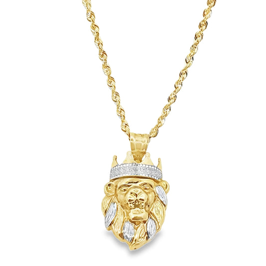 Majestic Lion Pendant with Rope Chain 20" 10K Yellow Gold