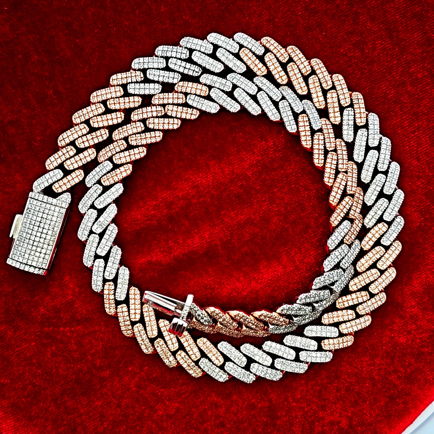 10K White Gold and Rose Gold 13 CTW Cuban Chain