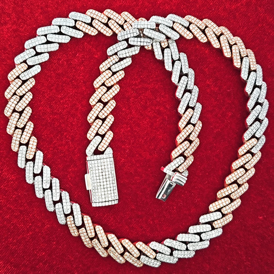 10K White Gold and Rose Gold 13 CTW Cuban Chain