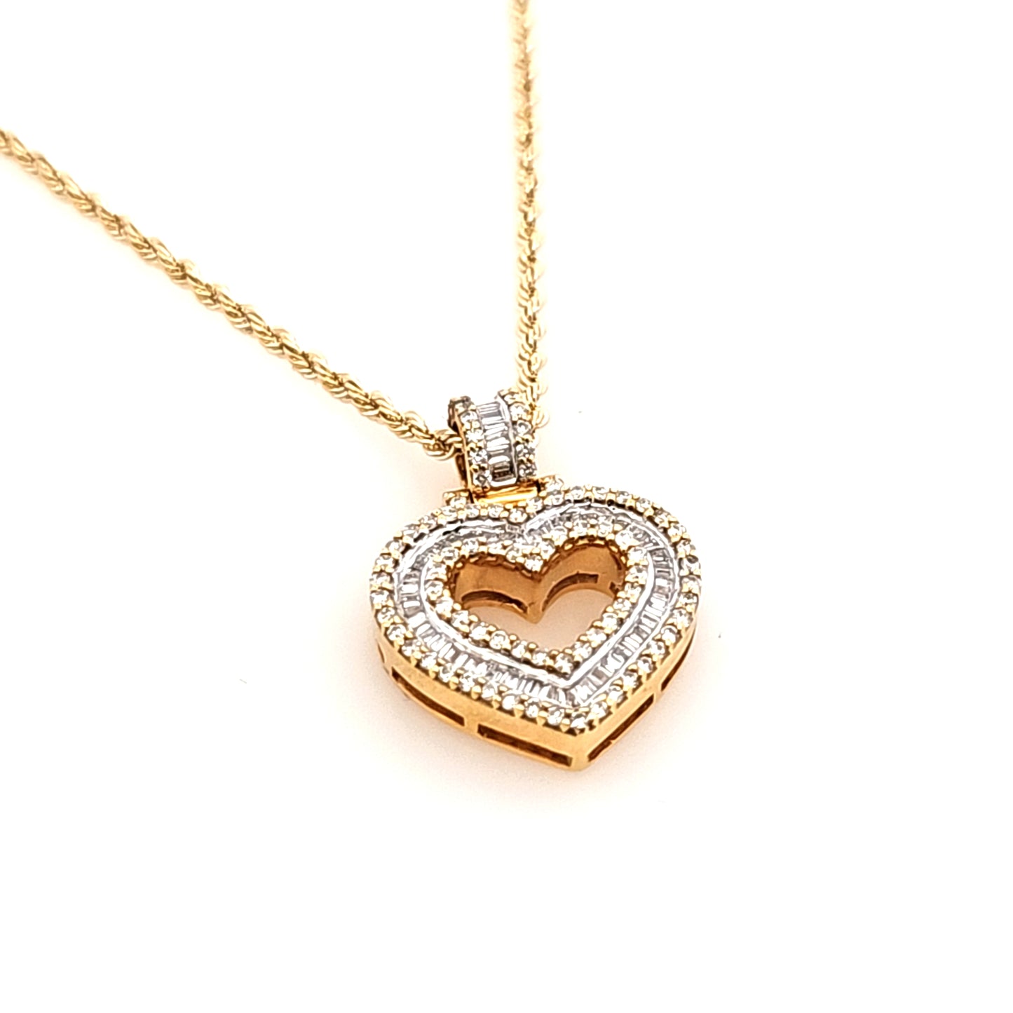 Diamond Heart Pendant with Rope Chain 20" 10K Gold