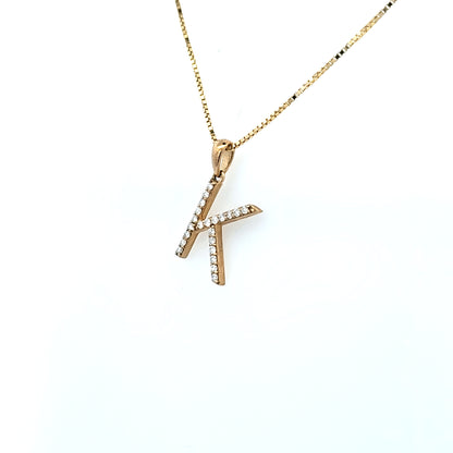 Initial 'K' 1/6 ctw Pendant with Box Chain 10K Gold