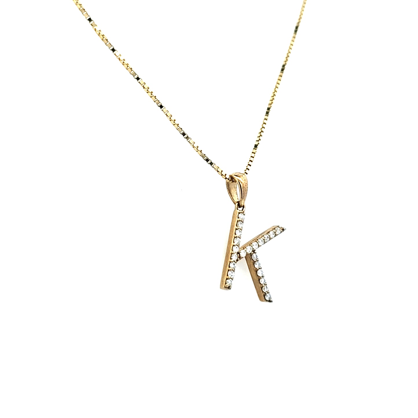 Initial 'K' 1/6 ctw Pendant with Box Chain 10K Gold