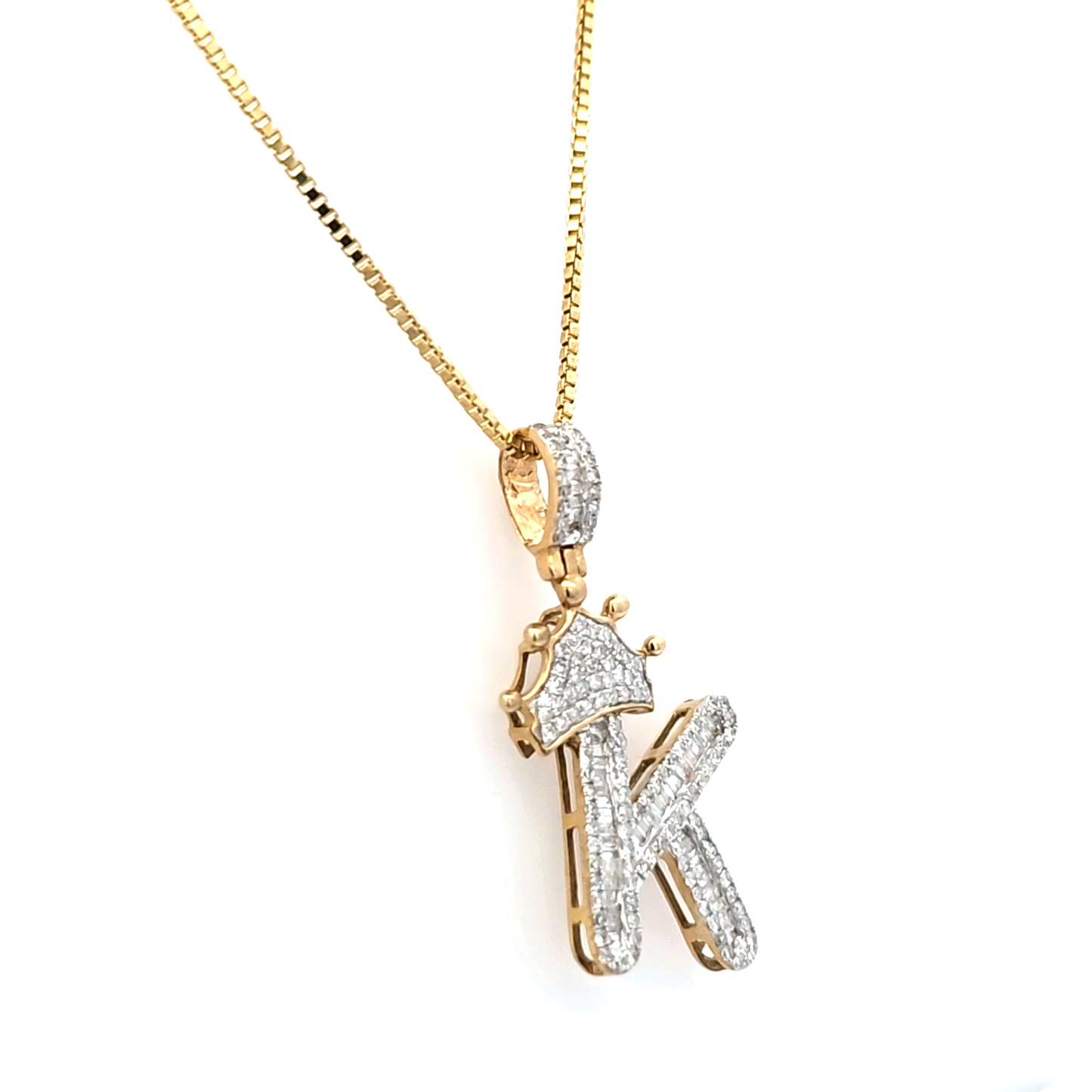 Crown Initial 'K' Pendant with 0.625 CTW and Box Chain 10K Gold