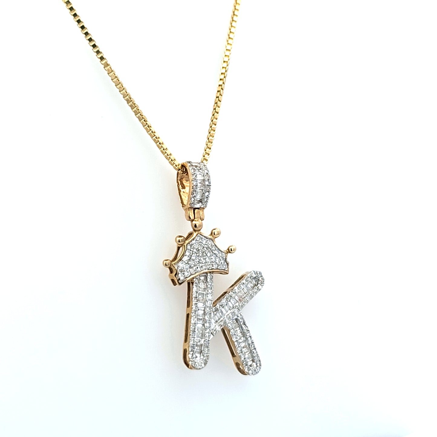 Crown Initial 'K' Pendant with 0.625 CTW and Box Chain 10K Gold